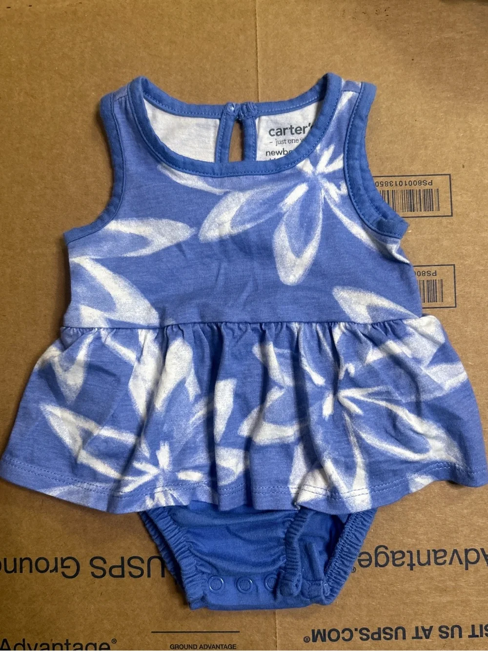 Carter's Blue and White Floral Peplum Bodysuit